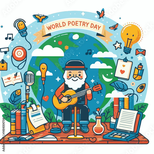poster, illustration, literature, art, poetry, design, writer, holiday, feather, march, vector, day, quill, education, pen, poetry day, world, calligraphy, letter, poesy, poet, graphic, paper, concept
