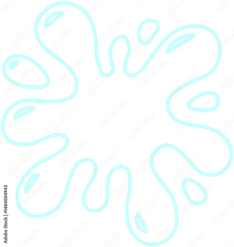 Fototapeta premium Water blob with petal structure and contour outline creating a bright abstract splash and smudged neon droplet.