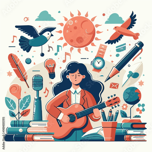 poster, illustration, literature, art, poetry, design, writer, holiday, feather, march, vector, day, quill, education, pen, poetry day, world, calligraphy, letter, poesy, poet, graphic, paper, concept