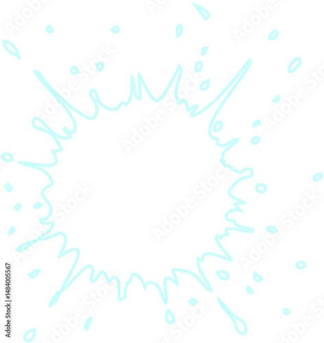 Water splash in radial form with central burst and neon hollow outline creating an abstract stain shape.