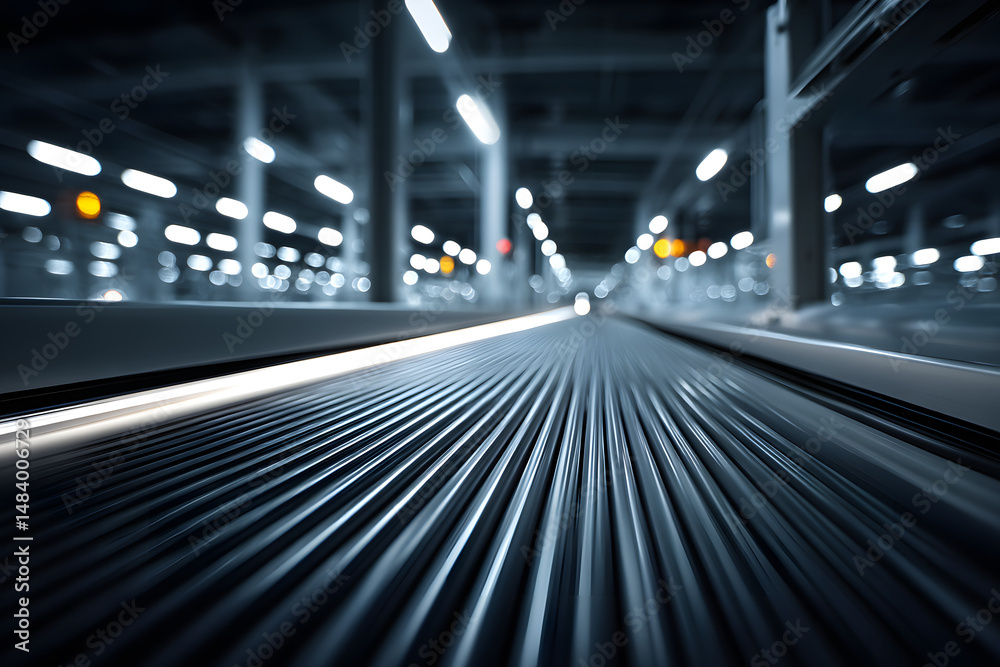 Fototapeta premium Long factory conveyor belt captured from one-poin