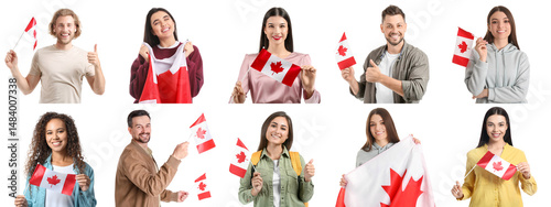 Set of people with flags of...