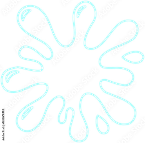 Small blot-like shape with irregular neon contours and bright hollow center resembling liquid impact.
