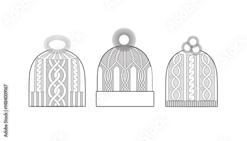 beanie, winter beanie, hat, technical drawing,  cap flat drawing