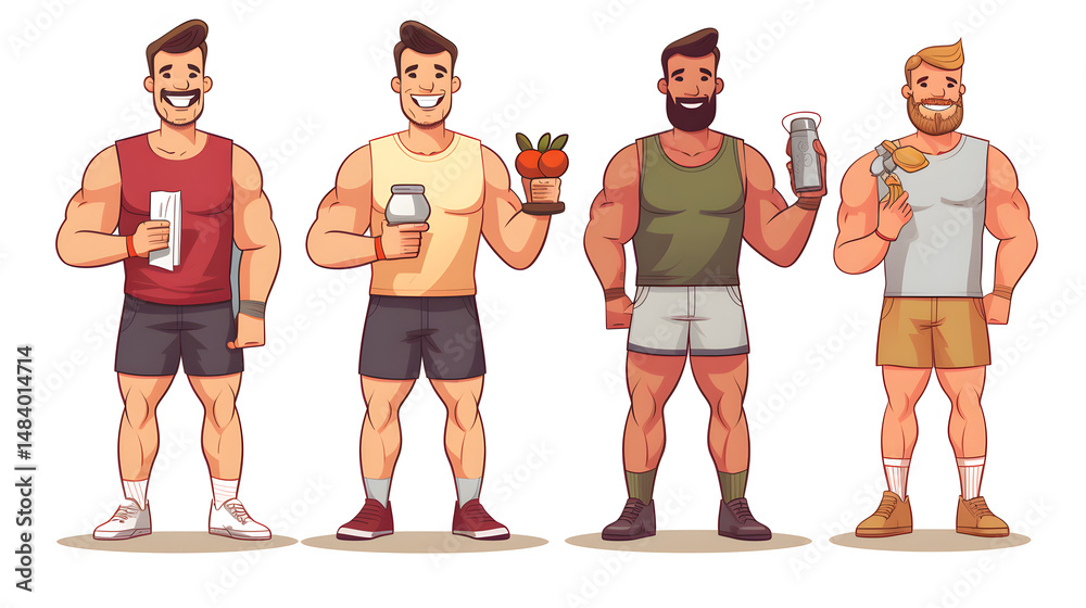 Obraz premium Professional Fit and Healthy Man Cartoon Vector Illustration Isolated on White Background