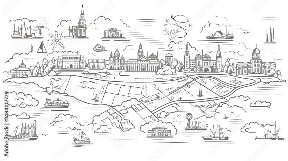 Obraz premium Folded Map Destination Tourism Travel Thick Line Vector Illustration for Marketing Materials