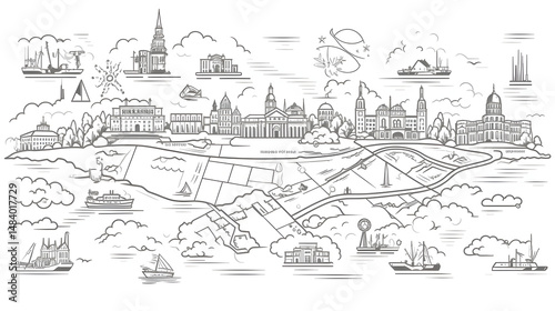 Wallpaper Mural Folded Map Destination Tourism Travel Thick Line Vector Illustration for Marketing Materials Torontodigital.ca