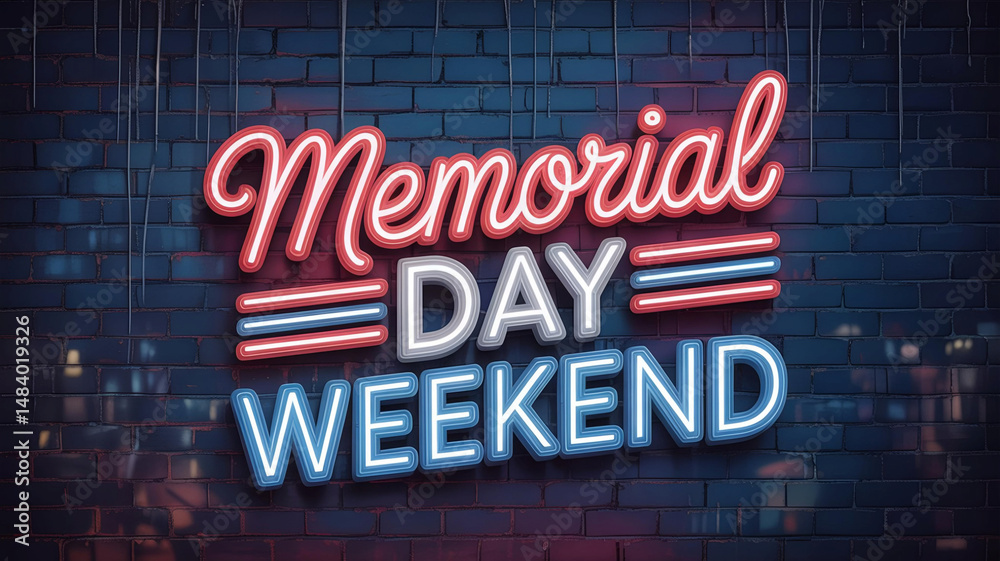 Obraz premium Neon Memorial Day Weekend Typography for Social Media