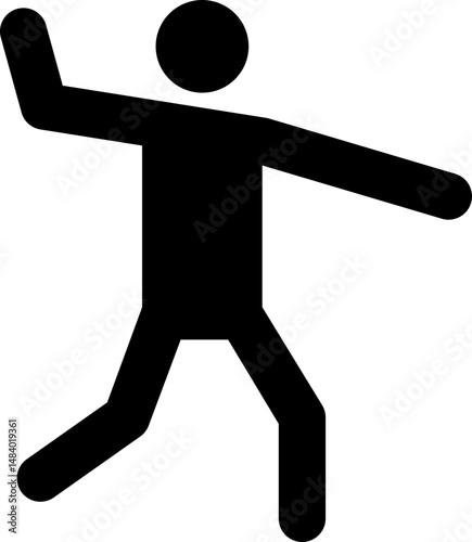 Black pictogram of a man in a position to throw something with his arms