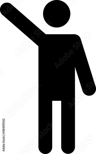 Black pictogram of a man standing still waving with one arm raised