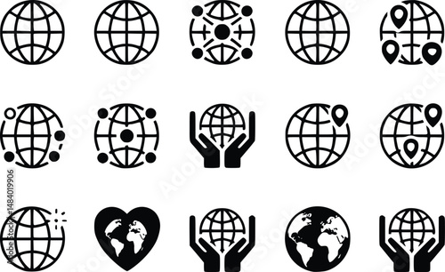 Global Connection Striking World Hands Solutions Navigating Earth Care Vector Icons
