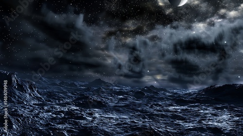 Nocturnal Landscape Depicting Mountainous Terrain Under Starry Sky