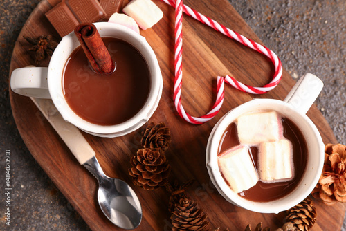 Cups of hot chocolate with ...
