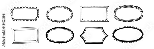 Varied Hand Drawn Frames and Borders with Scalloped Edges in a Simple Style