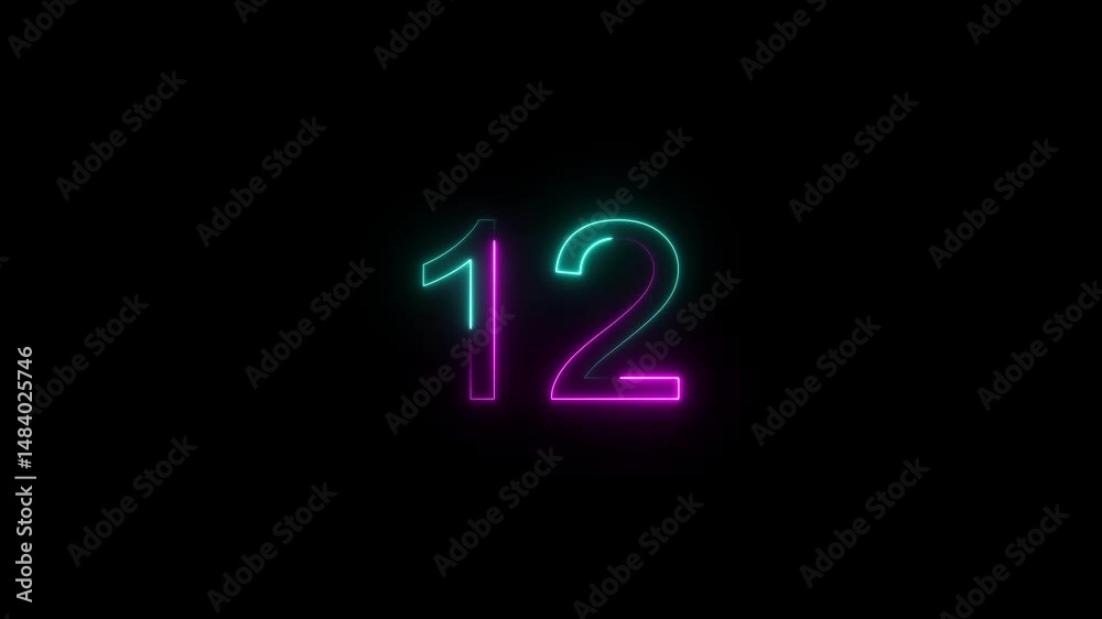 A dynamic glowing neon number 12 animation . on a black background. and creating a stunning video.4k video. A dynamic glowing neon number 12 animation . on a black background. and creating a stunning video.4k video.