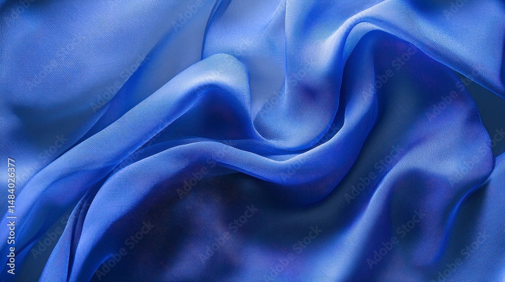 Fototapeta premium Abstract blue silk fabric texture with soft waves and folds.