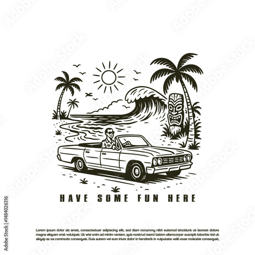 Hand drawn beach paradise vibes, Hawaii paradise holiday vector