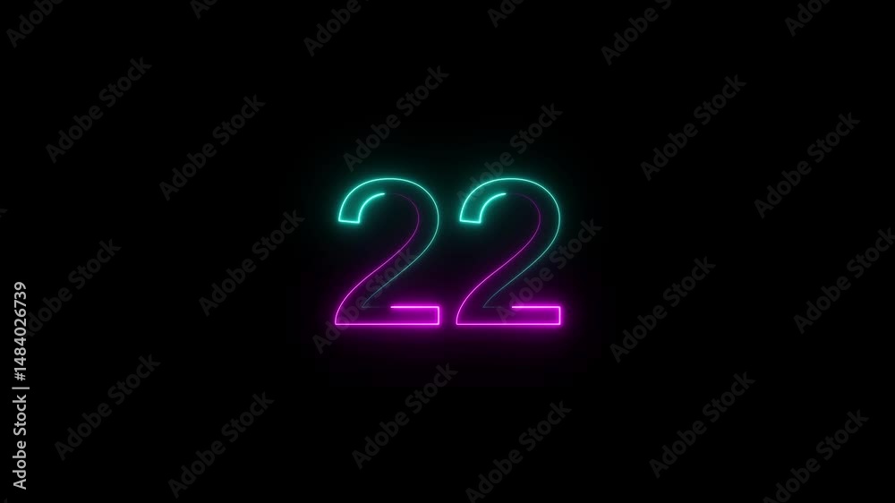 A dynamic glowing neon number 22 animation . on a black background. and creating a stunning video.4k video. A dynamic glowing neon number 22 animation . on a black background. and creating a stunning video.4k video.