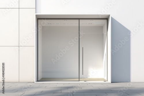 Fototapeta Naklejka Na Ścianę i Meble -  Realistic storefront mockup, local shop store glass window, small business commercial branding showcase