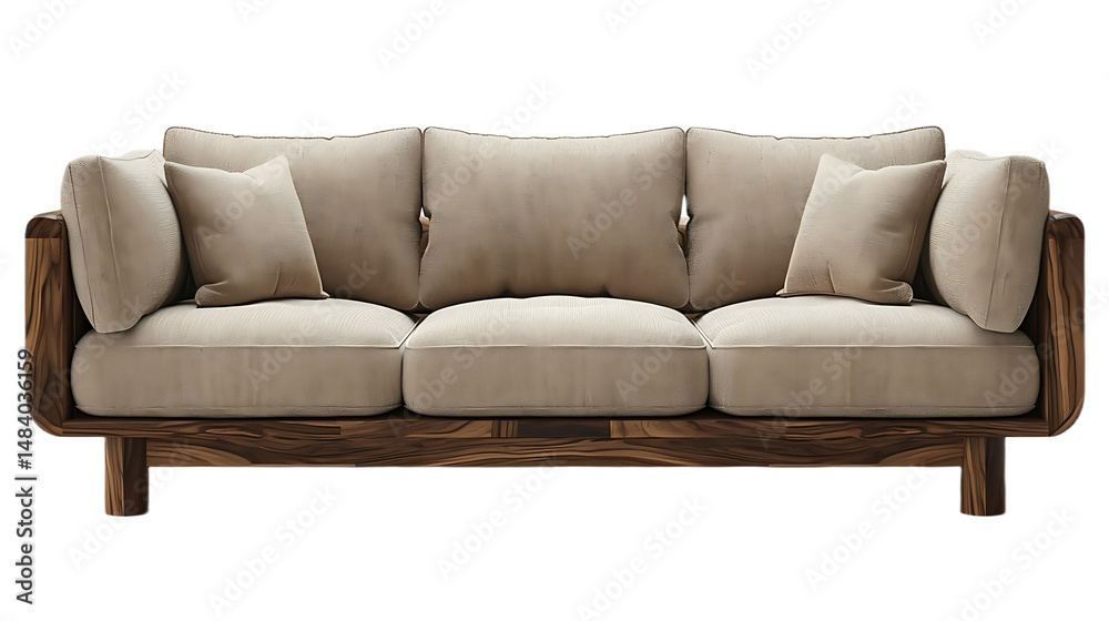 Fototapeta premium Rustic wood sofa with thick gray padding isolated on transparent background