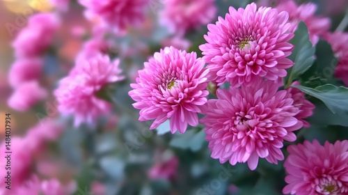 Vibrant Pink Chrysanthemum Flowers Close Up