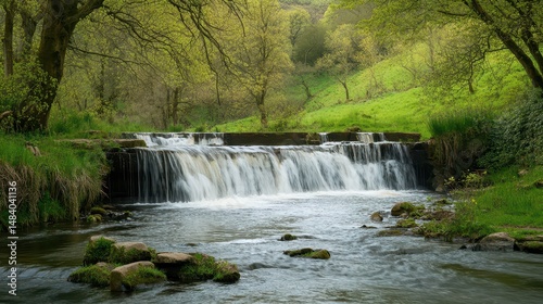 Serene waterfall surrounded by lush green nature