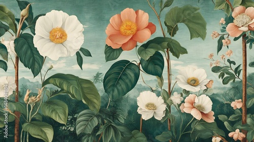Vintage Botanical Illustration of Exotic Flowers