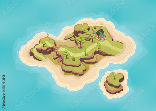 Isometric beautiful natural island with trees