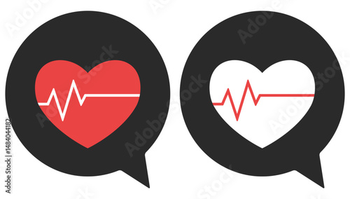 Bubble chat with heart and pulse icon isolated on white background.