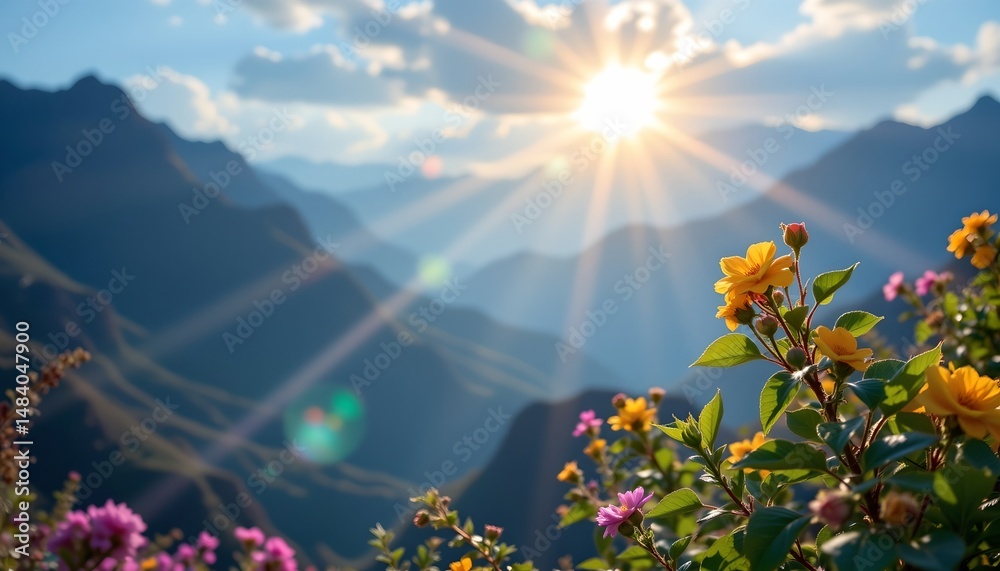 Fototapeta premium a vibrant mountain landscape during what appears to be sunrise or sunset