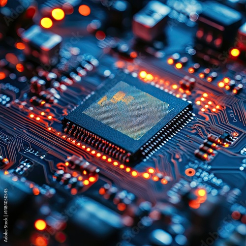 Close-up view of a digital product passport chip on circuit. -