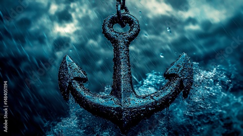 A chain anchored in the stormy atmosphere beneath dark thunderclouds.