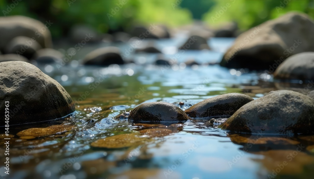 Obraz premium Close-up of weathered, worn stones, skipping over a tranquil stream , landscape, pattern, rustic