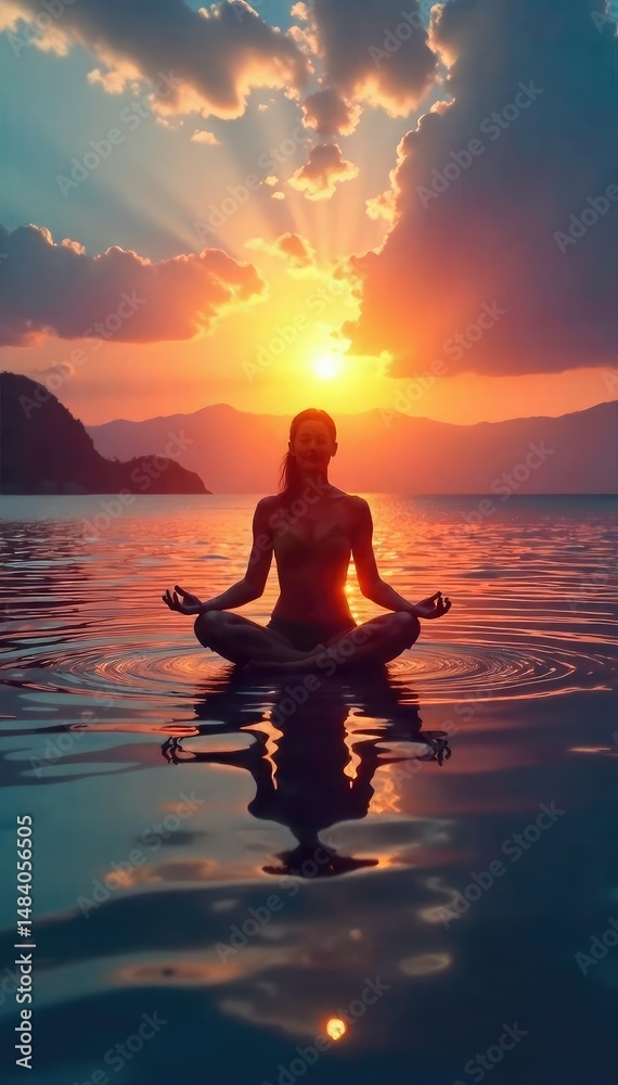 Serene sunrise over tranquil water, reflecting the calm and peaceful energy of meditation Ideal for wellness, mindfulness, and spiritual themes , concentration, breathing Serene sunrise over tranquil water, reflecting the calm and peaceful energy of meditation Ideal for wellness, mindfulness, and spiritual themes , concentration, breathing