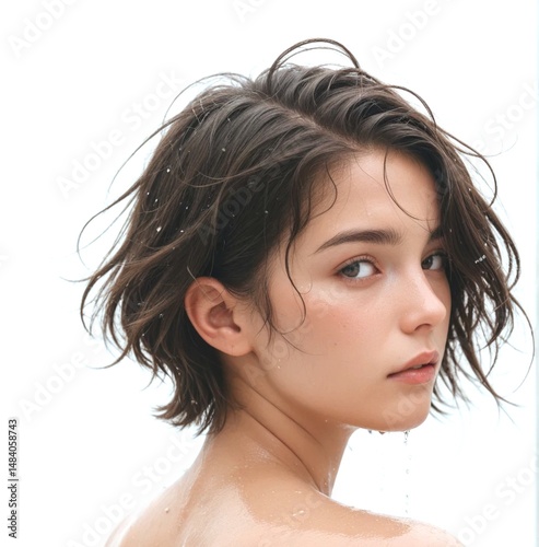 Close-up portrait of a wet-haired woman