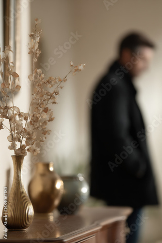 portrait of decorator on right side of frame soft light illuminating scene