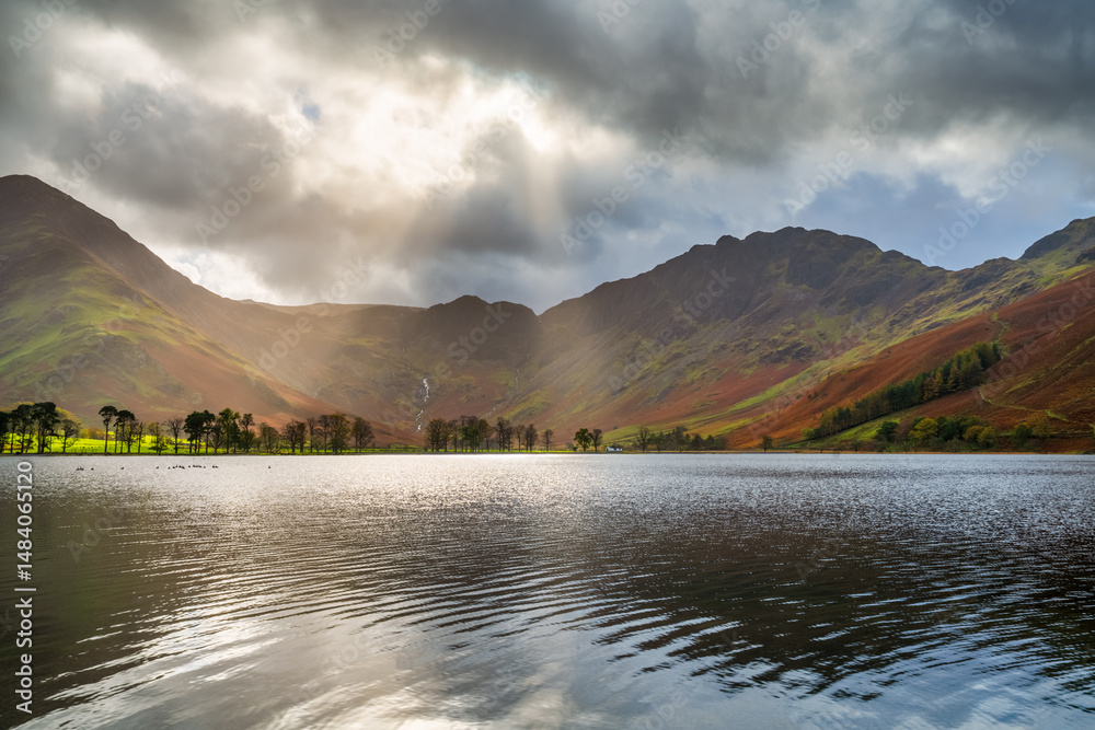 Beautiful morning view of Buttermere lake and Haystacks in the Lake District. England