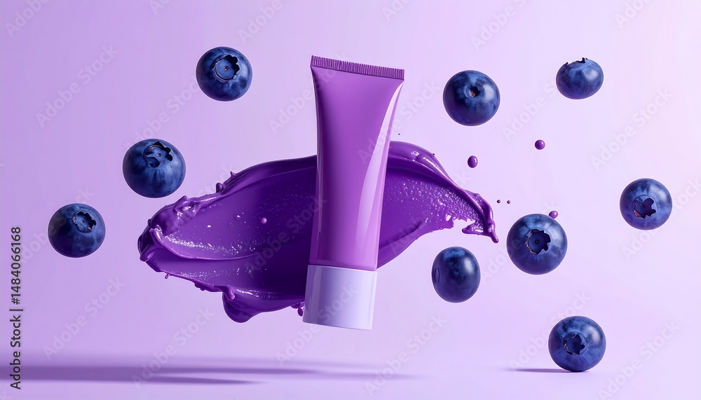 Fototapeta premium Purple Cream and Blueberry on Purple Background