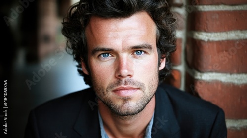 Portrait of a Handsome Man with Blue Eyes