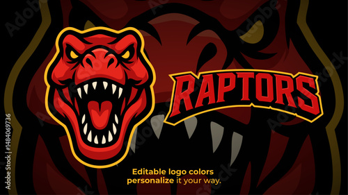 Front View Raptor Roar Logo – Intimidating Red Dinosaur Mascot Facing Forward for E-Sport and Gaming Teams
