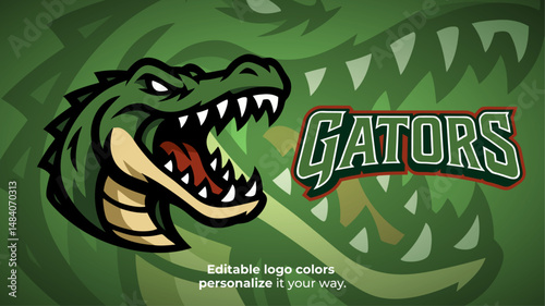 Gator Mascot Logo – Aggressive Alligator Head Roaring with Open Mouth Vector for E-Sport, Gaming and Wild Animal Branding
