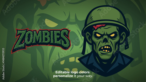 Zombie Soldier Mascot Logo – Green Undead Head with Military Helmet Vector for E-Sport, FPS and Apocalypse Gaming Teams
