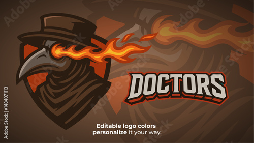 Flaming Eyes Plague Doctor Mascot Logo – Dark Masked Character with Fire Vector for E-Sport, Horror and Fantasy Teams
