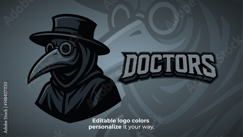 Monochrome Plague Doctor Mascot Logo – Dark Silent Masked Character Vector for E-Sport and Horror Fantasy Teams
