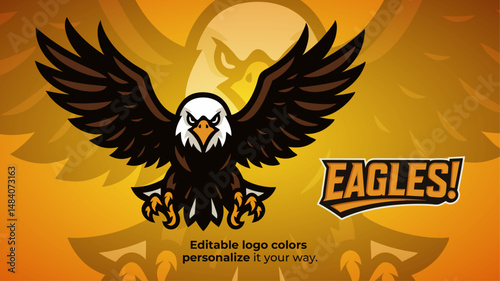 Front Facing Eagle Mascot Logo – Bald Eagle with Spread Wings and Claws Vector for E-Sport and Competitive Teams

