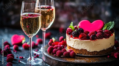 Romantic Valentine's Day Cheesecake with Champagne