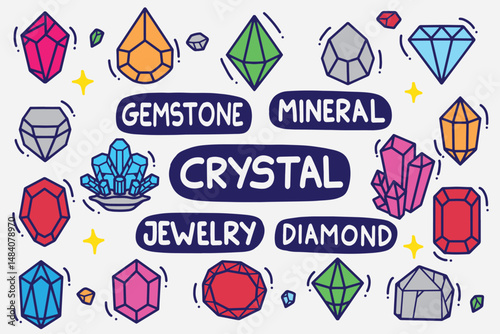 set of gemstones doodle with color good for background, wallpaper, element design, icon, etc