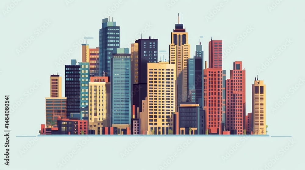 Fototapeta premium Geometric city landscape with various building heights against light backdrop