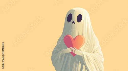 A Friendly Ghost Offering a Heart: An Illustration of Unconditional Love and Gentle Affection