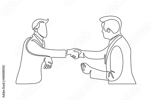 Continuous one line drawing of Business people do a negotiation. Single line drawing illustration of Business deal. Art of negotiation concept vector art. Doodle line illustration.